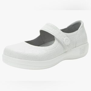 Alegria Kourtney Womens Professional White Mary Jane Shoe Embloom   Size…